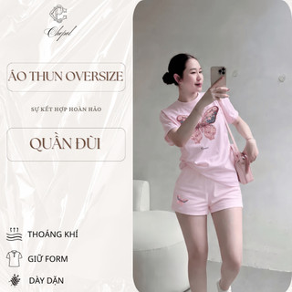 Bộ Áo Phông Nữ Chepol Form Rộng, In Bướm, Cổ Tròn, Phối Quần Đùi, Chất Cotton ( Áo Thun Hồng + Quần Đùi Hồng )-CP_21933