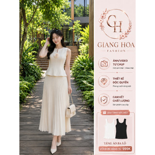 VT250632 – Đầm Dáng Dài Không Tay Cao Cấp, Váy Midi Xếp Ly Thanh Lịch, Thời Trang Công Sở