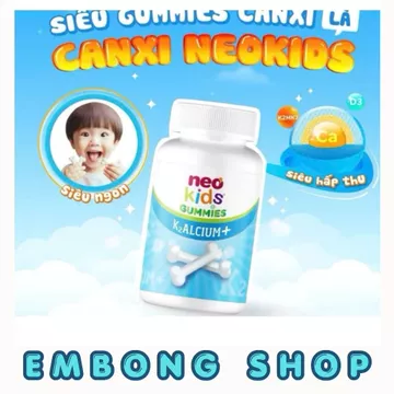 NeoKids Gummies canxi ( hộp 60 viên nhai) Kẹo canxi cho bé vị sữa chua bổ sung Canxi, D3, Vitamin K2 MK7 cho trẻ