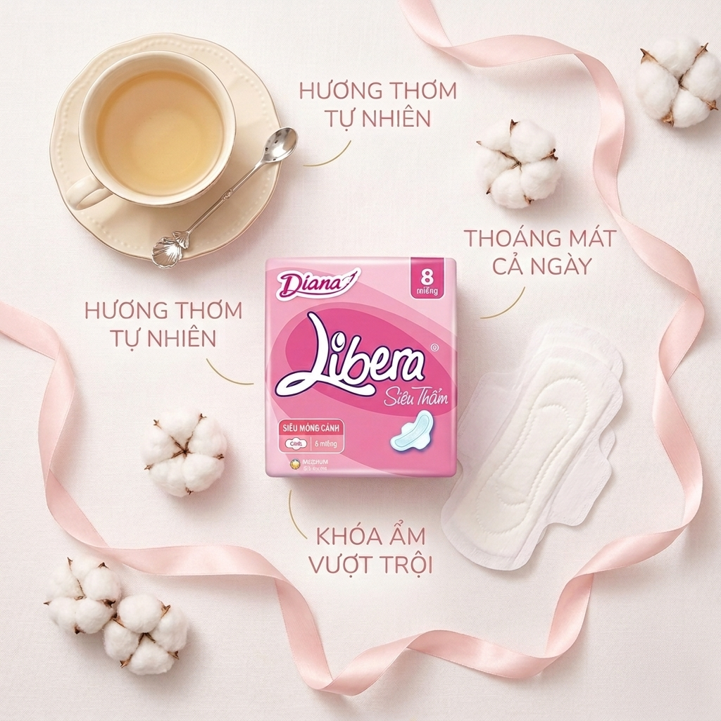 BĂNG VỆ SINH DIANA LIBERA SIÊU MỎNG CÁNH (8 MIẾNG)