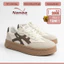 Già Nữ Độn Đế 4cm Bằng Da Phối Màu Nâu, Đen Basic Thời Trang Sneaker Bản Dày Êm Chân Đứng Form