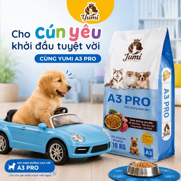 Hạt cho chó YuMi A3 Pro thức ăn hạt cho chó chứa dầu cá hồi cho cún đầy đủ dinh dưỡng phù hợp mọi độ tuổi mọi giống chó