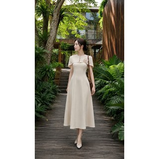 VT251214 - Đầm Dáng A Cao Cấp Cổ Cape Đính Hoa | Đầm Dự Tiệc Thanh Lịch | Đầm Công Sở Sang Trọng | Đầm Thiết Kế Cao Cấp