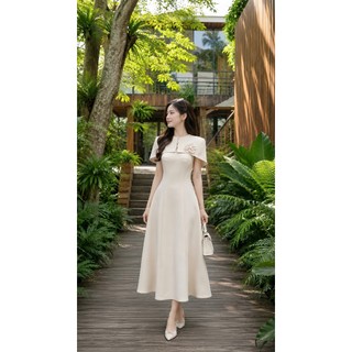 VT251214 - Đầm Dáng A Cao Cấp Cổ Cape Đính Hoa | Đầm Dự Tiệc Thanh Lịch | Đầm Công Sở Sang Trọng | Đầm Thiết Kế Cao Cấp