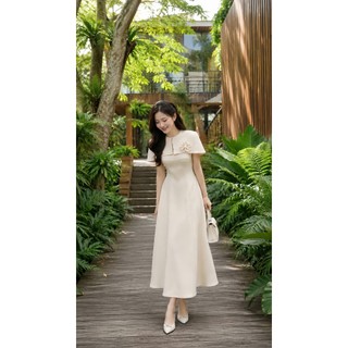 VT251214 - Đầm Dáng A Cao Cấp Cổ Cape Đính Hoa | Đầm Dự Tiệc Thanh Lịch | Đầm Công Sở Sang Trọng | Đầm Thiết Kế Cao Cấp