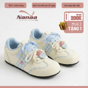 Giày Nữ Phối Nơ Caro Dễ Thương Phong Cách Hàn Quốc Sneaker Màu Pastel Form Nhỏ Gọn Cute