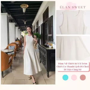 Váy Dáng Dài Sát Nách Dáng Chữ A, Đầm Nữ Thiết Kế Cổ Tròn Chiết Eo Thanh Lịch Đi Chơi Đi Tiệc Công Sở