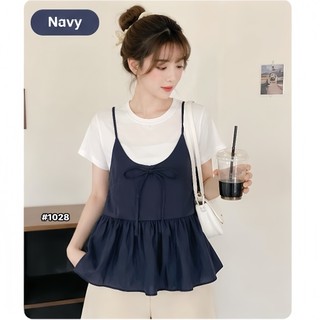 (MỞ BÁN) Set yếm nữ 2 dây dáng bí đính nơ kèm áo thun cộc tay basic tiểu thư đi chơi du lịch Yến Tee #1028