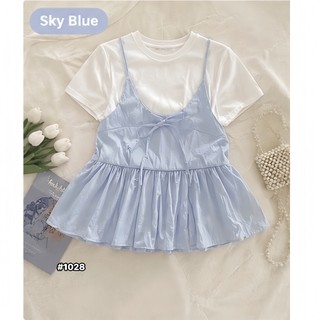 (MỞ BÁN) Set yếm nữ 2 dây dáng bí đính nơ kèm áo thun cộc tay basic tiểu thư đi chơi du lịch Yến Tee #1028
