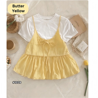 (MỞ BÁN) Set yếm nữ 2 dây dáng bí đính nơ kèm áo thun cộc tay basic tiểu thư đi chơi du lịch Yến Tee #1028