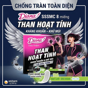 BVS DIANA THAN HOẠT TÍNH SIÊU THẤM SIÊU MỎNG CÓ CÁNH (GÓI 8 MIẾNG) – KHÁNG KHUẨN & KHỬ MÙI VƯỢT TRỘI