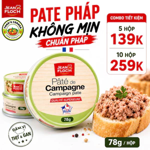Combo 10 hộp | Pate Pháp de Campagne Jean Floc’h 78g – Chuẩn Vị Pháp, Đậm Vị Gan & Thịt, Không Xay Nhuyễn, Ăn Bánh Mì