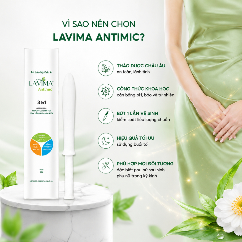 Gel Phụ Khoa Lavima Antimic Cho Mẹ Bầu Làm Sạch - Khử Mùi - Dịu Ngứa Nhanh Tại Chỗ