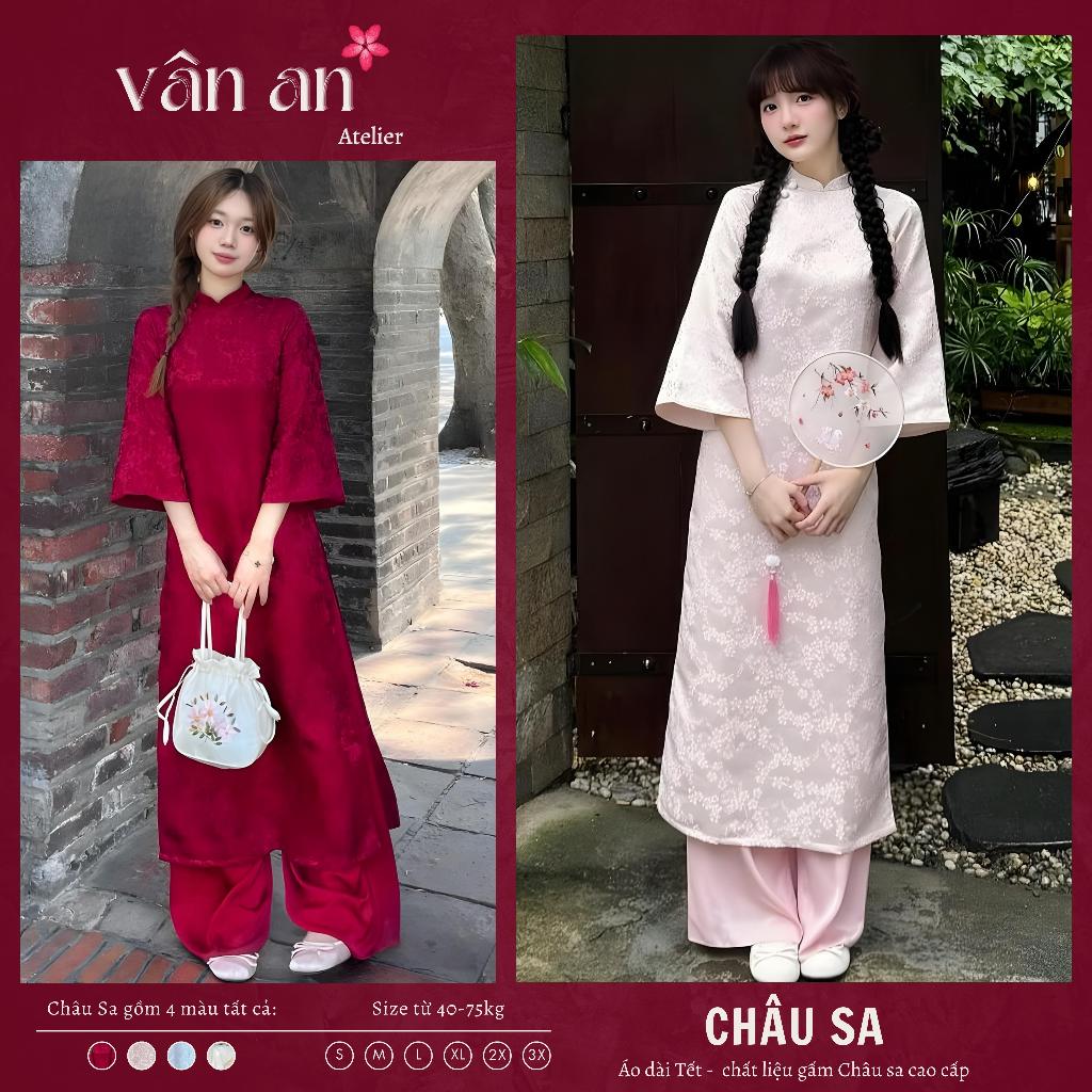 [SVIP] Áo Dài CHÂU SA - Cách Tân Dáng Suông 2 Tà - Chất Liệu Gấm Hoa Nổi - Mặc Lễ Tết, Cưới, Dạm Ngõ - Áo Dài Vân An