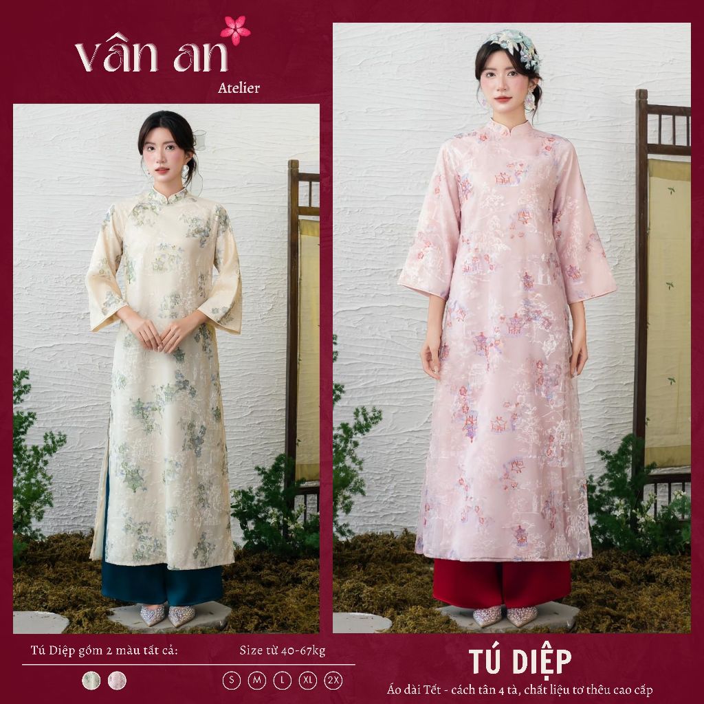 [VÂN AN x KOL] Áo Dài TÚ DIỆP - Cách Tân Dáng Suông Thiết Kế 4 Tà - Chất Liệu Tơ Cao Cấp Phù Hợp Mặc Lễ Tết, Ăn Hỏi