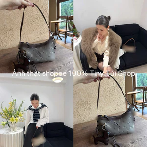 Túi xách kẹp nách TẶNG KÈM CHARM CHÚ CHÓ viền nâu size 20 có dây đeo chéo