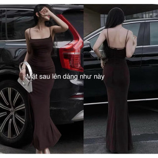 Đầm body nhún eo hông thiết kế xuông dài cột hở lưng chất thun ladong trơn mịn sang chảnh