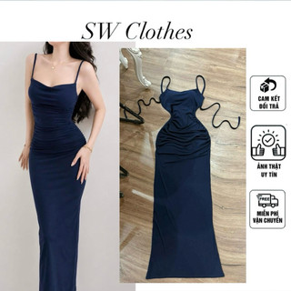 Đầm body nhún eo hông thiết kế xuông dài cột hở lưng chất thun ladong trơn mịn sang chảnh