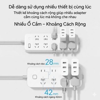 Ổ Cắm Điện Xiaomi CXB8 Dây 1.8m 8 Lỗ Công Suất 2500W Khoảng Cách Rộng An Toàn Cao