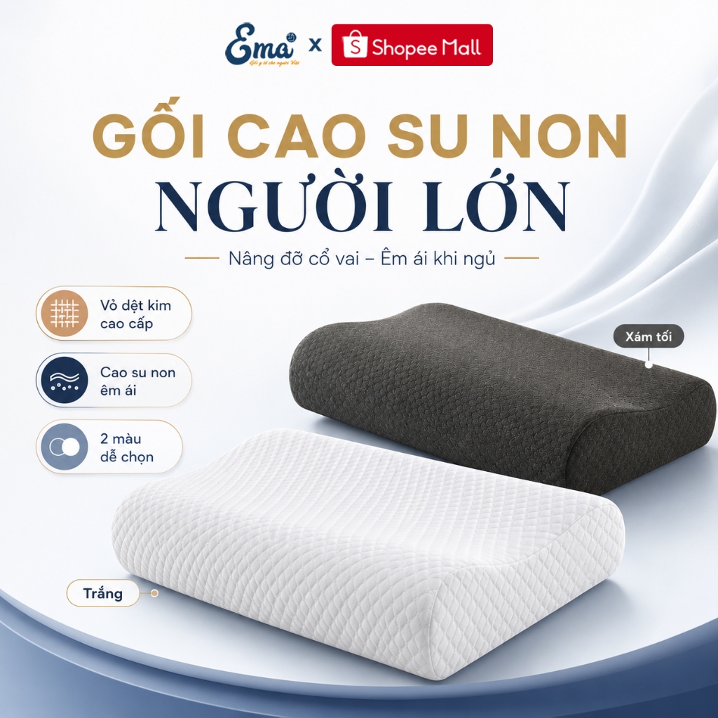 Gối Cao Su Non Người Lớn EMA - Gối Lượn Sóng Cao Su Non Đỡ Cổ 2 Độ Cao Có Khóa Kéo Tháo Giặt | BigBuy360 - bigbuy360.vn