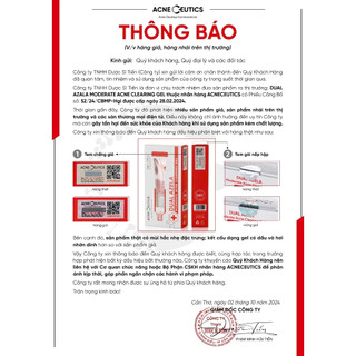 Gel ACNECEUTICS Dual Azela hỗ trợ Làm Giảm Và Ngăn Ngừa Mụn, Thâm Đen 20gram