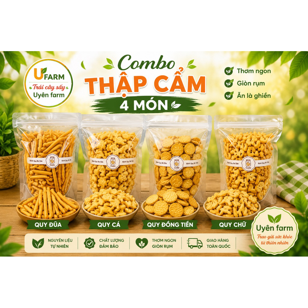 1 Kí Bánh Quy Mặn Liên Hưng Mix 4 Loại: Quy Đũa, Quy Cá, Quy Đồng Tiền, Quy Chữ,Mổi túi 250gr x4 túi (Date mới)