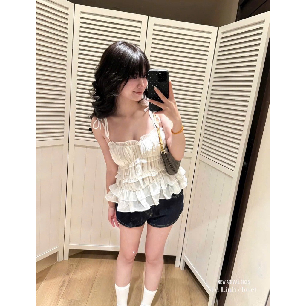 Áo 2 dây nhún bèo buộc dây vai