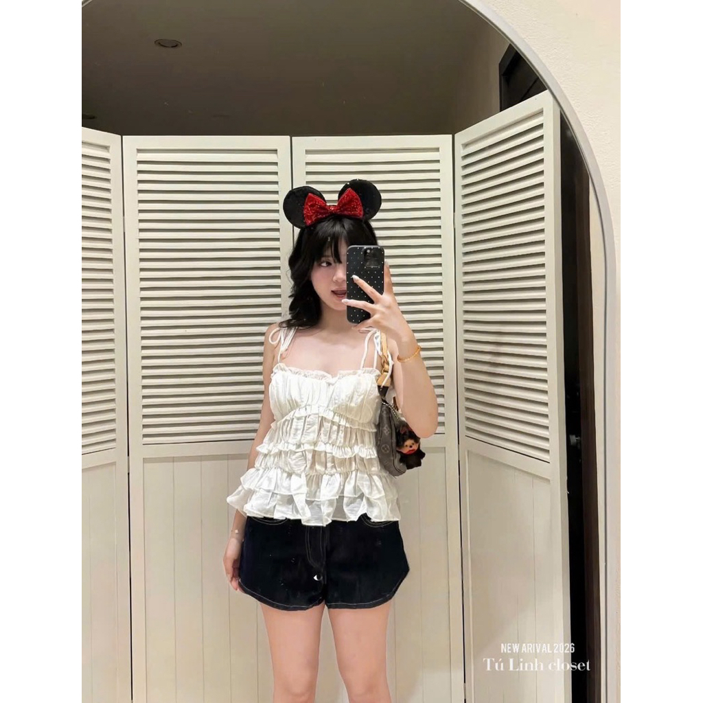 Áo 2 dây nhún bèo buộc dây vai