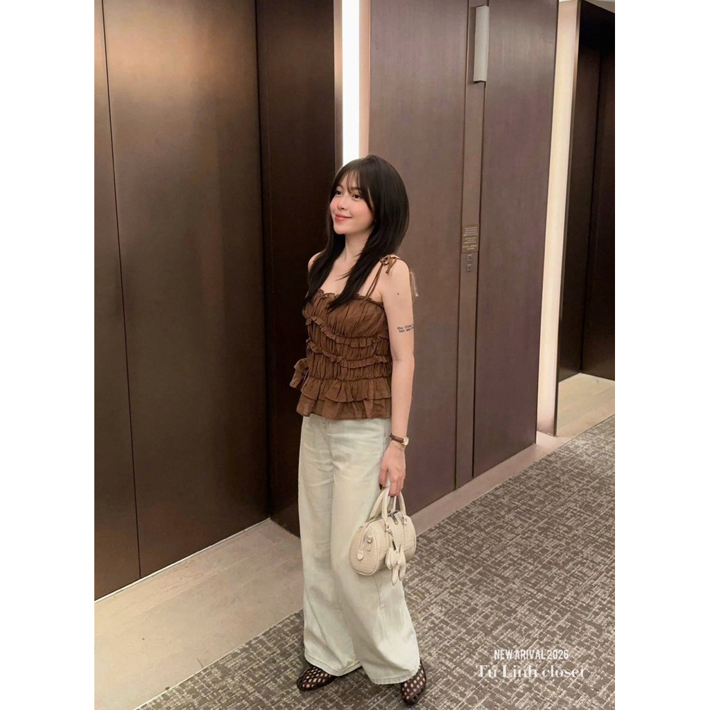Áo 2 dây nhún bèo buộc dây vai