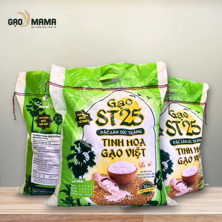 Gạo ST25 Sóc Trăng 10kg, Gạo ST25 Cỏ May, Thơm Mùi Lá Dứa, Cơm Mềm Dẻo Dai - Gạo MaMa