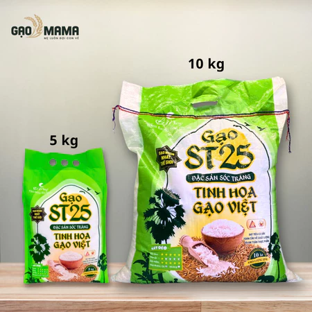 Gạo ST25 Sóc Trăng 10kg, Gạo ST25 Cỏ May, Thơm Mùi Lá Dứa, Cơm Mềm Dẻo Dai - Gạo MaMa