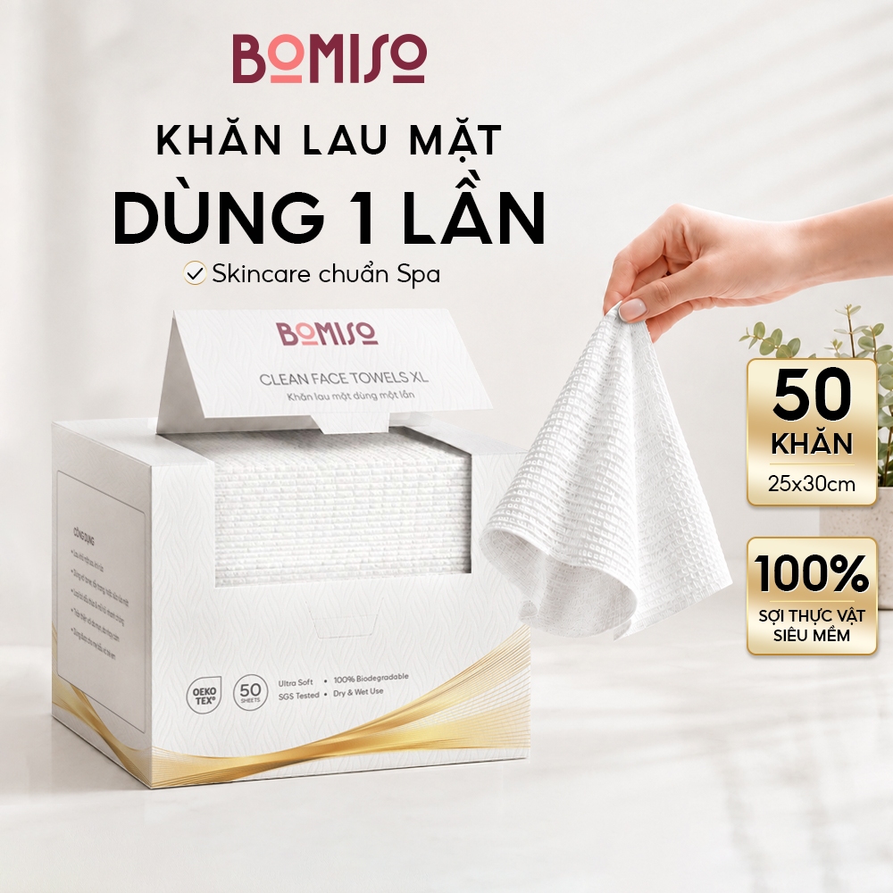 BOMISO Premium Facial Towel - Khăn Lau Mặt Khô Hữu Cơ Cao Cấp