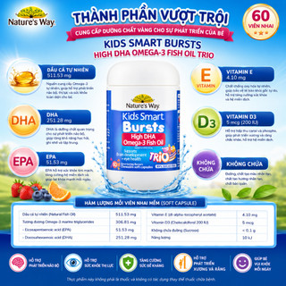Viên nhai dầu cá ba màu Nature's Way omega-3 fish oil trio hỗ trợ tốt cho não bộ va mắt cho bé 60v