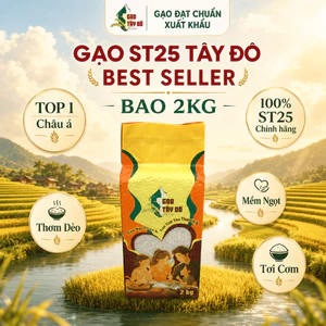 Gạo ST25 Tây Đô Kim Cương 2kg - Gạo Thơm Dẻo, Cơm Mềm Ráo Tơi Xốp