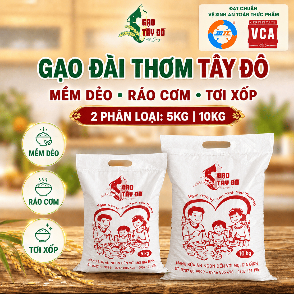 [DT] Gạo Đài Thơm Tây Đô Kim Cương 5kg/10kg - Gạo Mềm Dẻo, Ráo Cơm, Tơi Xốp