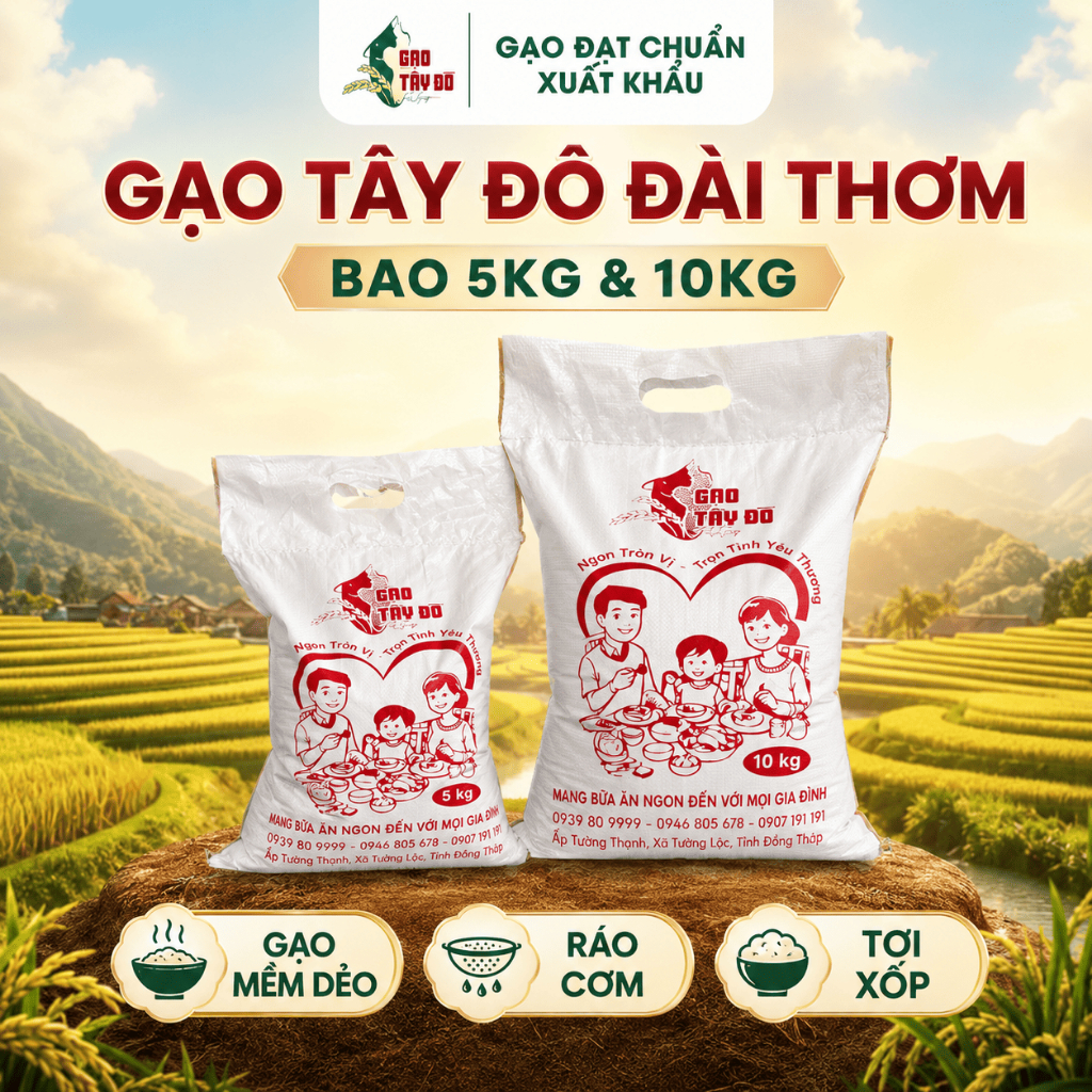 [DT] Gạo Đài Thơm Tây Đô Kim Cương 5kg/10kg - Gạo Mềm Dẻo, Ráo Cơm, Tơi Xốp