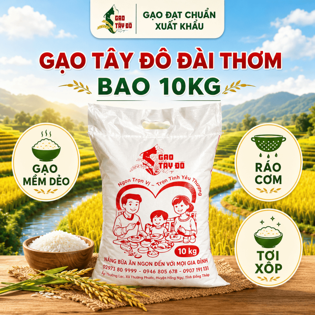 [DT] Gạo Đài Thơm Tây Đô Kim Cương 5kg/10kg - Gạo Mềm Dẻo, Ráo Cơm, Tơi Xốp