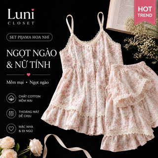 [Luni - Oder] Bộ Đồ Ngủ Nữ Hoa Nhí Monet Garden Có Mút Ngực, Set 2 Dây Mềm Mát Phong Cách Ngọt Ngào Nhiều Size ĐN07