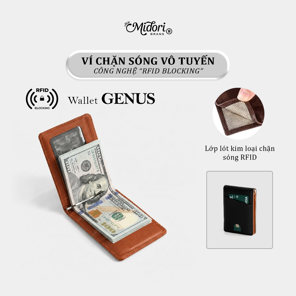 Ví Da PU GENUS Công Nghệ RFID BLOCKING Bảo Mật Thẻ Bóp Đựng Tiền Thẻ Nhiều Ngăn Nhỏ Gọn | M STUDIO