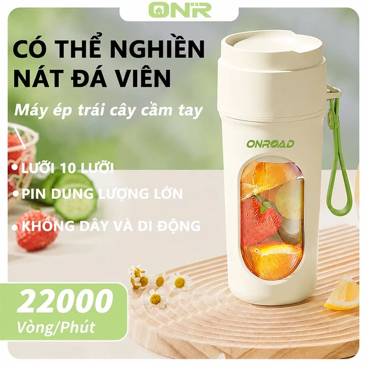 ONR Máy Xay Sinh Tố Máy Xay Cầm Tay 12 Lưỡi Dao Dung Tích Lớn 340 ML, Nắp Đôi, Nhấn 2 Lần Để Bật