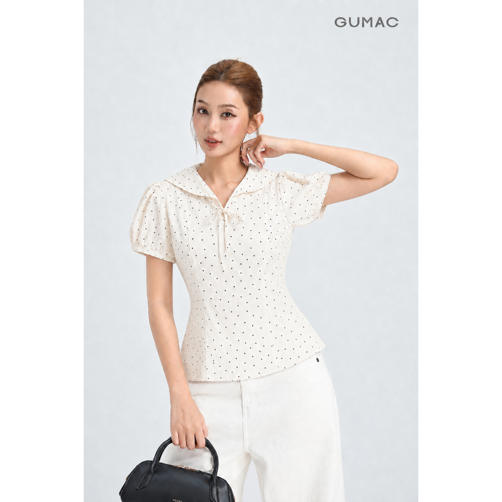 Áo Peplum Nữ Gmorning - GUMAC Tay Phồng Cổ Thủy Thủ Đính Nơ Nữ Tính Hiện Đại YAG06042