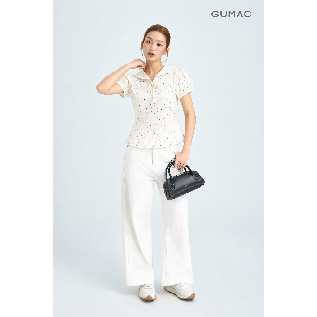 Áo Peplum Nữ Gmorning - GUMAC Tay Phồng Cổ Thủy Thủ Đính Nơ Nữ Tính Hiện Đại YAG06042
