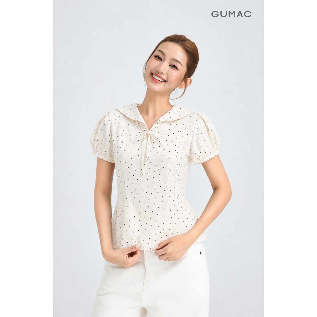 Áo Peplum Nữ Gmorning - GUMAC Tay Phồng Cổ Thủy Thủ Đính Nơ Nữ Tính Hiện Đại YAG06042
