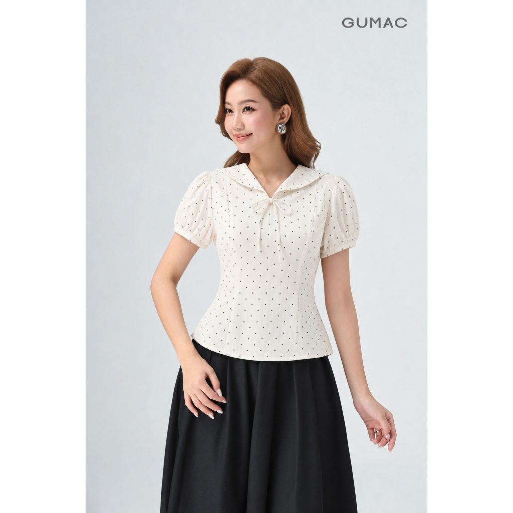 Áo Peplum Nữ Gmorning - GUMAC Tay Phồng Cổ Thủy Thủ Đính Nơ Nữ Tính Hiện Đại YAG06042
