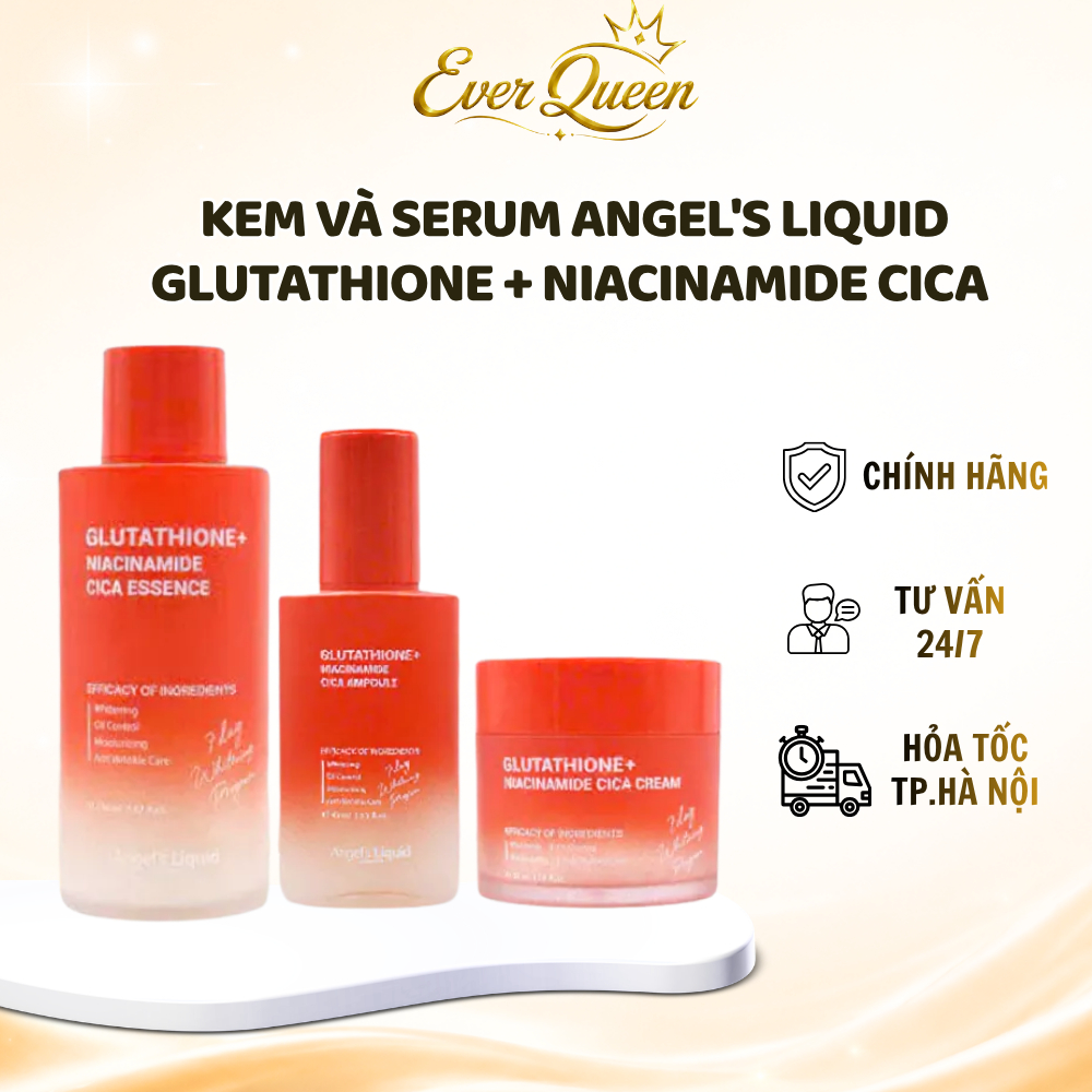 Kem Và Serum Angel's Liquid Dưỡng Trắng Da, Kiểm Soát Dầu Glutathione + Niacinamide Cica - Ever Queen