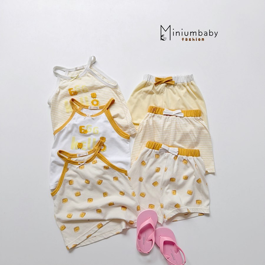 Set bộ cổ yếm bé gái Miniumbaby in hoạ tiết chữ bánh mix quần cộc cute, chất cotton mềm mại SB2740