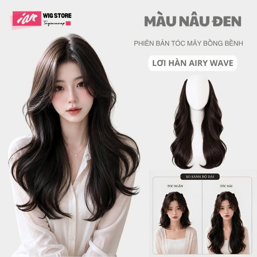 Kẹp Nửa Đầu IAN Tóc Giả Dải Nâng Cấp Airy Wave Hàn Quốc Cao Cấp - Tóc Mây Bồng Bềnh Tự Nhiên Siêu Thật 99%