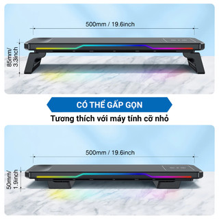 Kệ Nâng Màn Hình Máy Tính Có Đèn LEd RGB (50x23.5x8.5cm) - Sạc Không Dây Thông Minh, Tiết Kiệm Không Gian Bàn Làm Việc