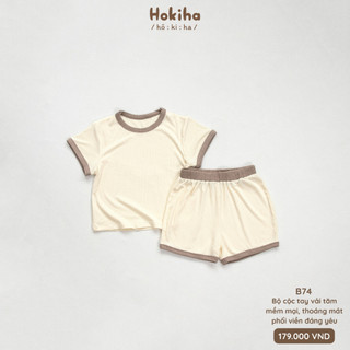 Bộ Cộc Tay Chất Tăm Phối Viền Khác Màu Cho Bé Hokiha Vải Tăm Mềm Mại, Co Giãn Thoải Mái Size Từ 8-17kg B74