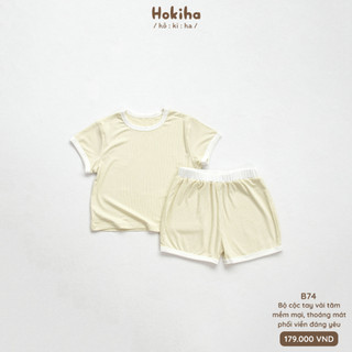 Bộ Cộc Tay Chất Tăm Phối Viền Khác Màu Cho Bé Hokiha Vải Tăm Mềm Mại, Co Giãn Thoải Mái Size Từ 8-17kg B74